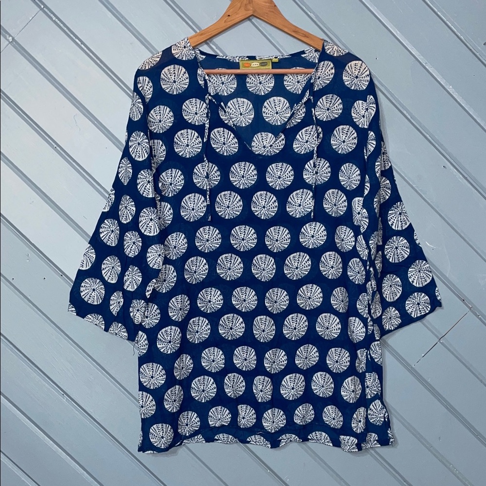 RockFlowerPaper Blue White 3/4 Sleeve Tunic Top